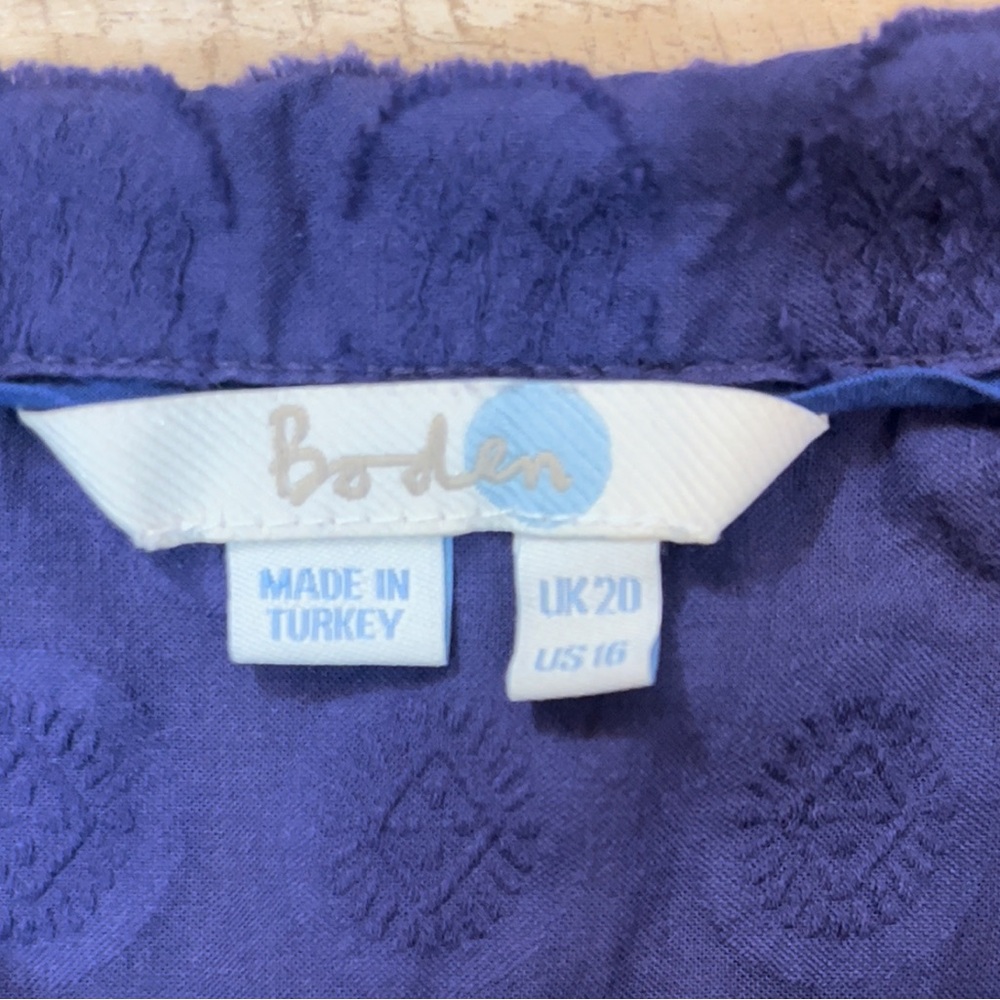 Boden Women’s Purple Cotton Double Ruffle Front Button Top Size 16 - Picture 3 of 6